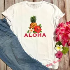 ALOHATシャツ♡フラダンス ハワイアン♡パイナップル ハイビスカス 赤