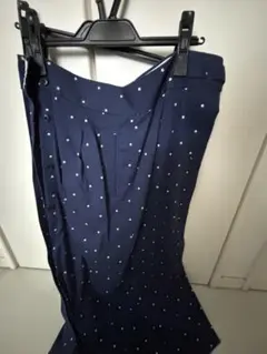 ネイビー ドット柄 ロングスカート ベルト付き