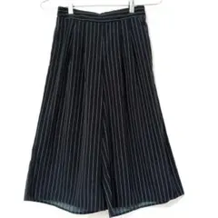 ストライプガウチョパンツ ブラック キュロット ウエストゴム ゆったり M