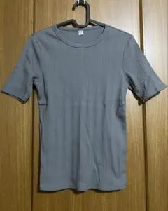 未使用品 UNIQLO ユニクロ リブ クルーネック Tシャツ 半袖 グレー M