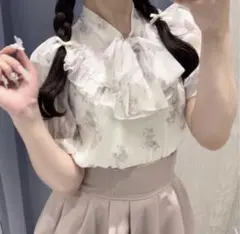 エブリン　花柄レースフリルブラウス　ピンクのサムネイル