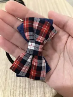 ネイビー　チェック　デニム　ヘアゴム　ヘアアクセサリー　ラッピング　ハンドメイド