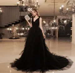 ブラックチュールロングドレス