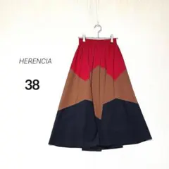【HERENCIA】切り替え配色 フレアスカート ミモレ丈 大人きれいめ レトロのサムネイル