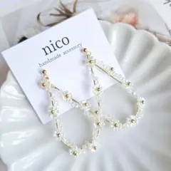 No.350 しずく フラワービーズ お花 ピアス イヤリング