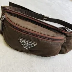 【正規品】PRADA プラダ ナイロン ボディバッグ ブラウン 三角ロゴ白タグ