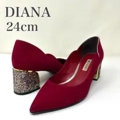 DIANA 24cm グリッター チャンキーヒール パンプス 赤 スエード