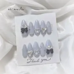 69.現品ネイルチップ ワンホン フレンチガーリー リボン 量産型 韓国 ♡