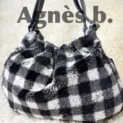 美品　アニエスベー　巾着　ハンドバッグ　白　黒　バイカラー　ファーバッグ