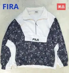FIRA　美品　ナイロンジャケット　L　ロゴ入り　白、紺色