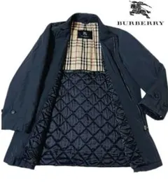 バーバリー　ロンドン◆中綿コート◆ノバチェック　キルティング◆Mサイズ　ネイビー