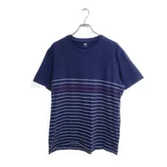 UNIQLO Tシャツ XL ネイビー ボーダー クルーネック 半袖 爽やか
