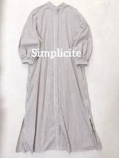 Simplicite シャツワンピース　ストライプ　スタンドカラー　　ロング