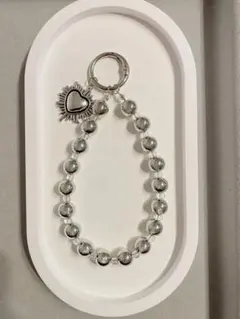 【No.28】スマホストラップ　シルバー　ハート