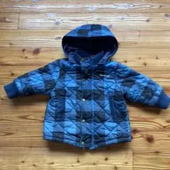 Moujonjon キッズジャケット 80cm 青・黒　チェック　中綿コート