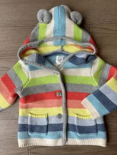 美品 マルチカラーボーダーくまみみパーカー ベビーギャップ 70