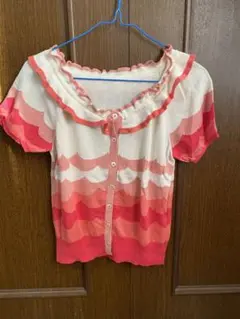 ジェーンマープルフリル付き半袖ニット カーディガン