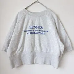 ディスコート 半袖スウェット クルーネック 五分袖 M 灰色 綿 カジュアル