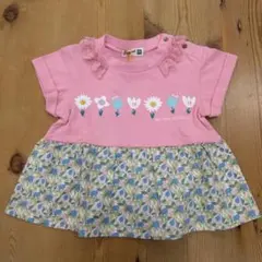 Tシャツ チュニック 花柄 レース うさぎ ラグマート ピンク 90cm