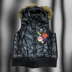 ファー　ダウンベスト　缶バッジ付き　y2k パンク