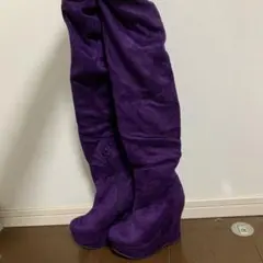 紫 スエード ニーハイブーツ 22cm