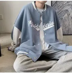 【本日限定】メンズ ブルゾン くすみブルー L ストリート カジュアル 韓国