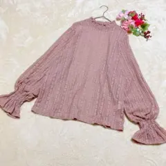 【GUジーユー】ブラウス長袖キャンディスリーブ レースフリルネックローズピンクＬ