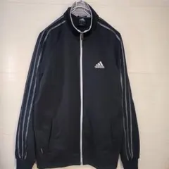 アディダス　トラックジャケット　刺繍ロゴ　3ストライプ　ブラック