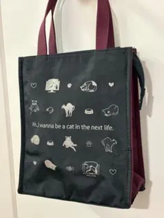 ねこ柄　手下げバッグ　小さめトートバッグ　ちょっとしたおでかけに　マチ広め