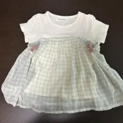 māmāraku 半袖トップス 100cm ホワイト・グリーンチェック