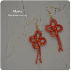 ✤和風ピアス✤　✤四つ葉のクローバー✤ ラッキーモチーフ【コーラルラメ】