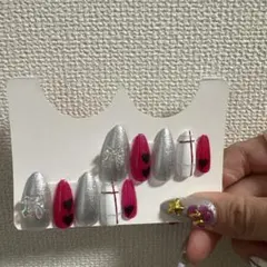 ネイルチップ 10個セット シルバー ピンク ハート