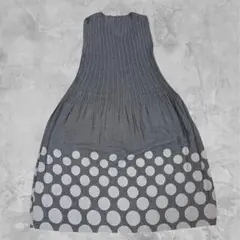 【大人可愛い】ドット柄 ニットロングワンピース ノースリーブ グレー×ホワイト