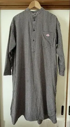 DANTON ダントン　チェック　ノーカラーシャツワンピース　36