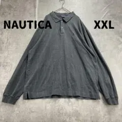 ノーティカ 長袖ポロシャツ チャコールグレー ロゴ刺繍 XXL【6557】