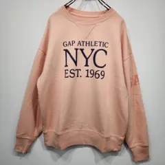 GAP　スウェット　トレーナー　大きめXS　ビッグプリント　サーモンピンク　古着