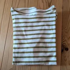 無印良品　ボートネック長袖Tシャツ　ライトグリーンボーダー　Мサイズ