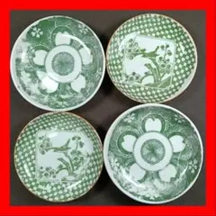 185 小皿 4枚セット 印判皿 染付皿 伊万里焼 アンティーク 時代物 器