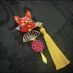 狐＊髪飾り＊ヘアクリップ＊赤/ブローチ風にも.簪.着物.花魁.浴衣.振袖.祭