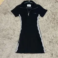 epine ジッパー付き黒半袖ミニワンピース