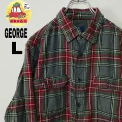 usa古着 GEORGE ネルシャツ　L グレー　レッド　チェック