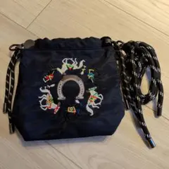 馬の刺繍 黒 ナイロンショルダーバッグ