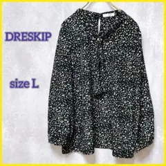 【DRESKIP】 ドレスキップ (L) ブラウス 柄 ボウタイブラウス 長袖