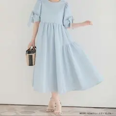 【完売商品】Fitmore 袖リボンジャガードワンピース