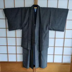 グレー点状模様着物　男性用　ヒゲ紬　3点セット