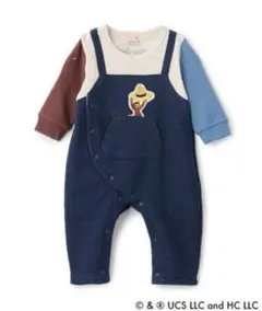 【プティマイン】おさるのジョージ サロペット風カバーオール 70 ロンパース