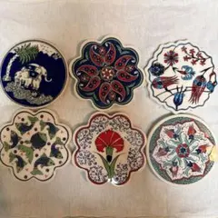 トルコ　陶器製コースター6枚セット　花柄オリエンタル