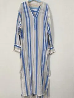 ヌキテパ　ストライプロングワンピース　シャツワンピース　フリーサイズ　コットン