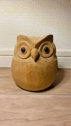 木製フクロウ型インテリアオブジェ