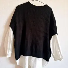 黒ニットベスト 白ブラウス　2点セット　レイヤード